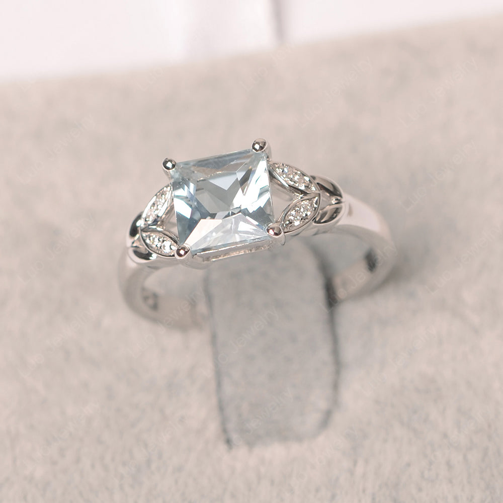 Square Cut Aquamarine Wedding Ring - LUO Jewelry