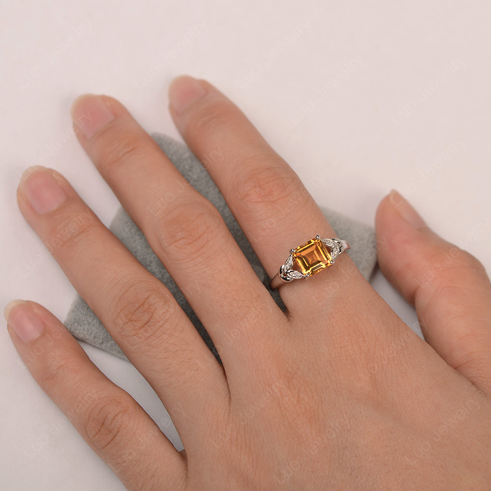 Square Cut Citrine Wedding Ring - LUO Jewelry