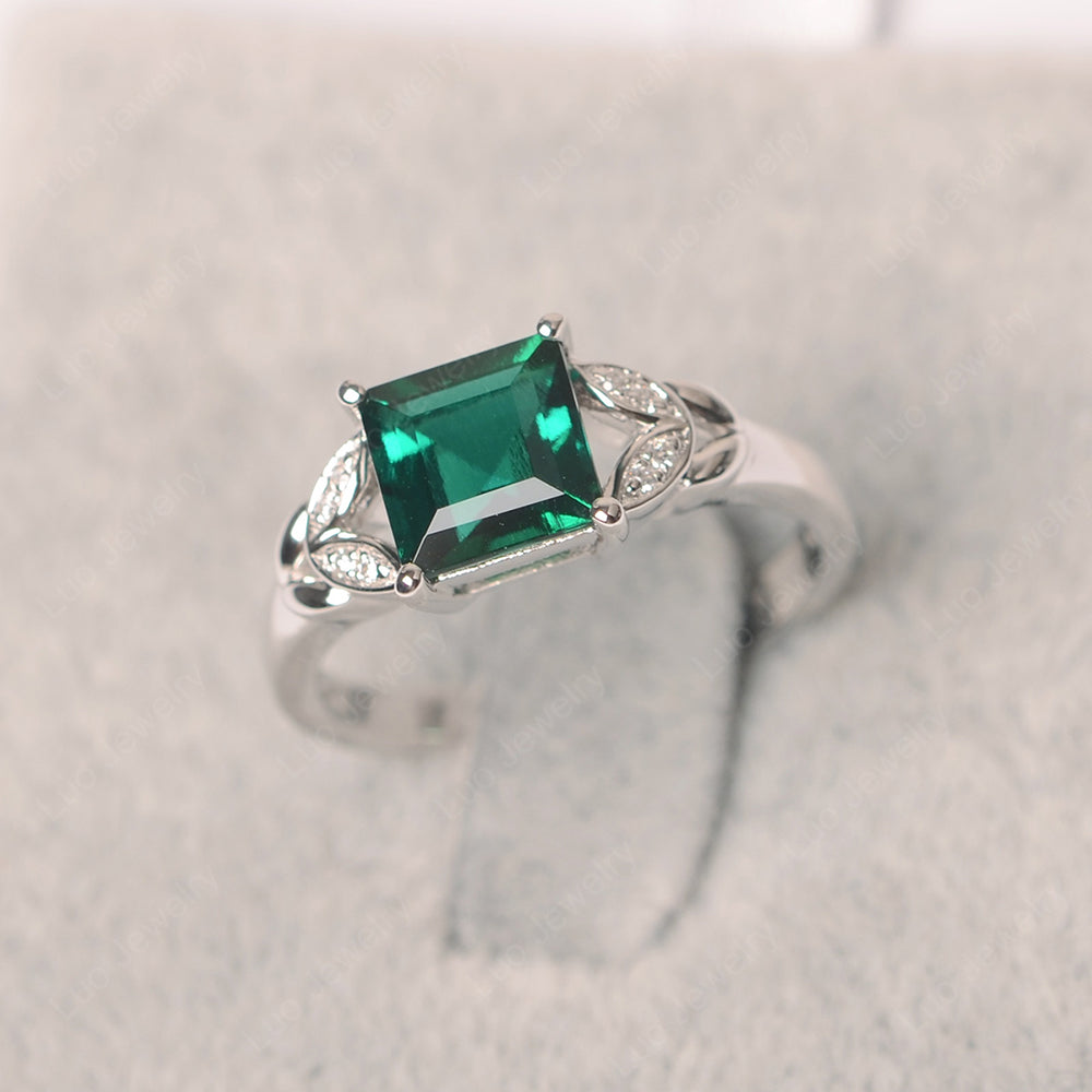Square Cut Lab Emerald Wedding Ring - LUO Jewelry
