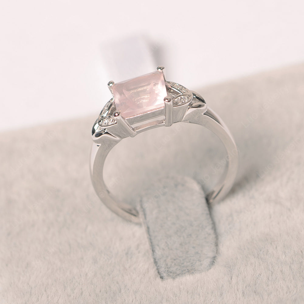 Princess Cut Rose Quartz Wedding Ring - LUO Jewelry
