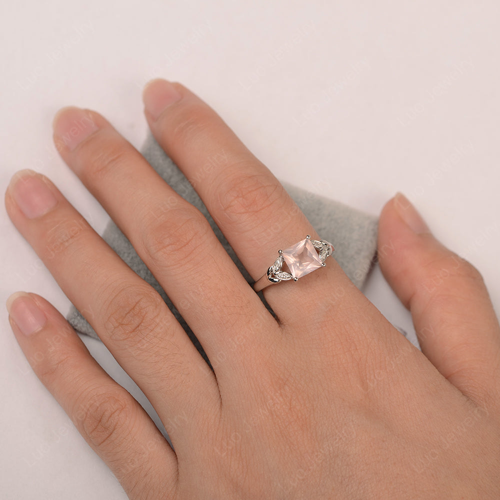 Princess Cut Rose Quartz Wedding Ring - LUO Jewelry