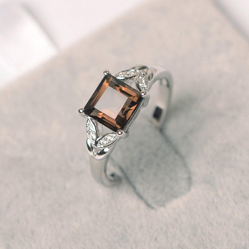 Square Cut Smoky Quartz  Wedding Ring - LUO Jewelry