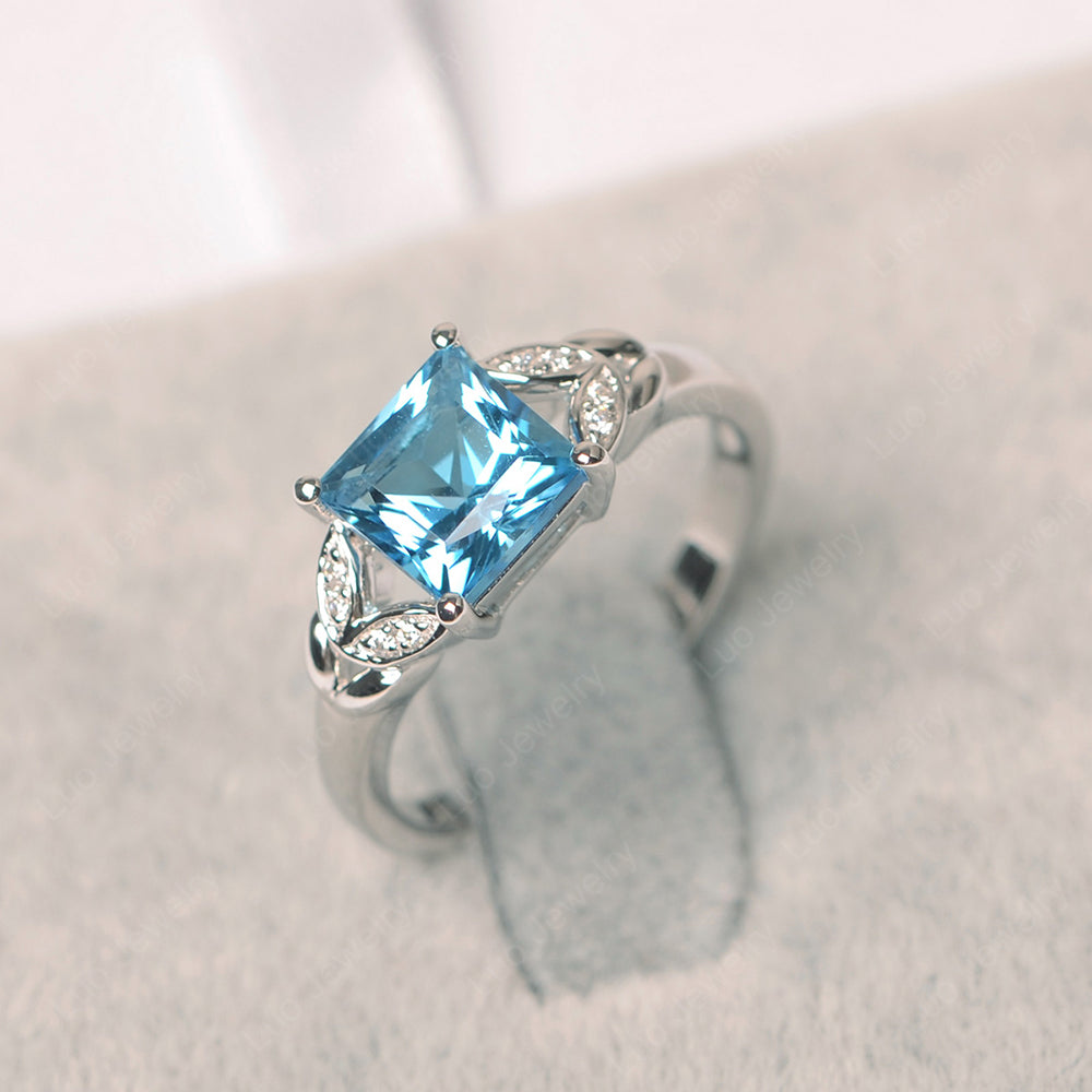 Princess Cut Swiss Blue Topaz Wedding Ring - LUO Jewelry