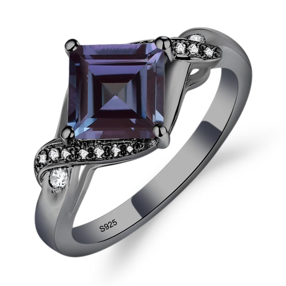 Lab Alexandrite Kite Set Square Cut Ring - LUO Jewelry #metal_black finish sterling silver