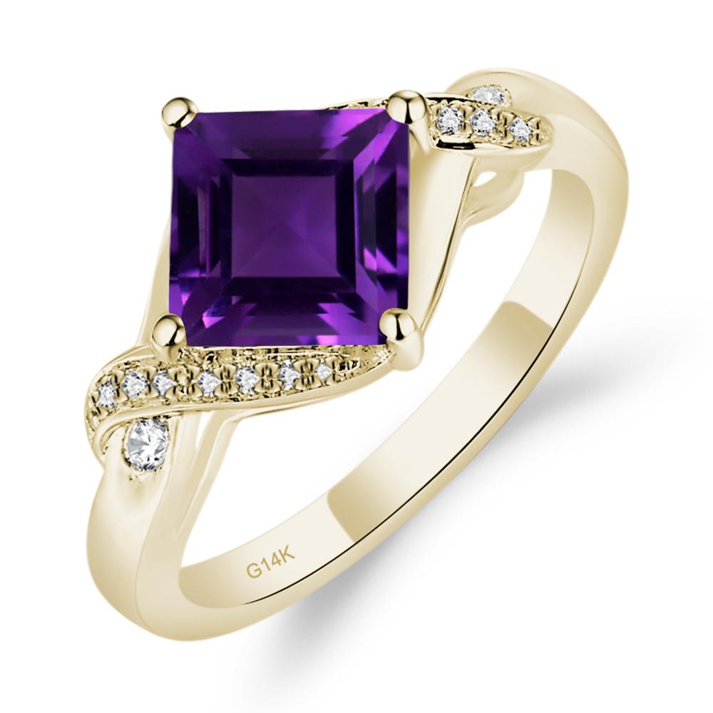 Amethyst Kite Set Square Cut Ring - LUO Jewelry #metal_14k yellow gold