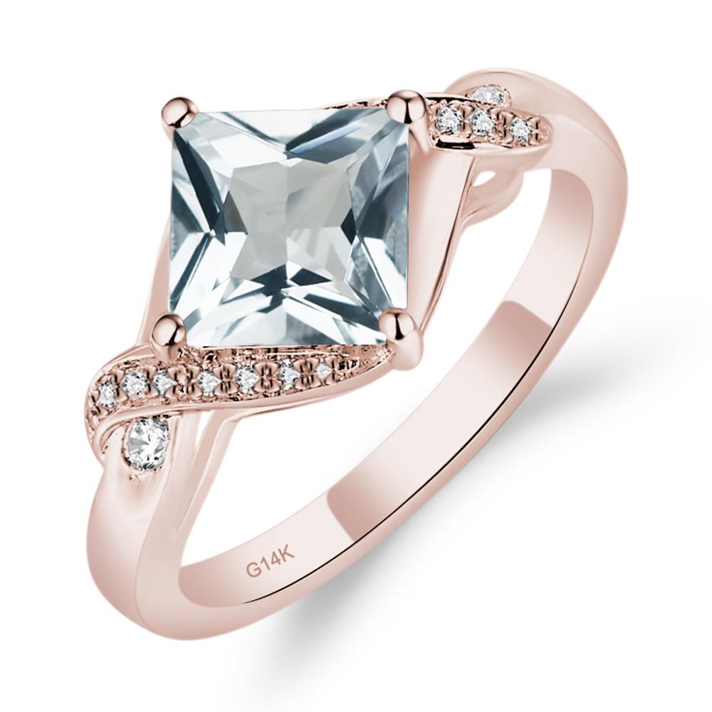 Aquamarine Kite Set Princess Cut Ring - LUO Jewelry #metal_14k rose gold