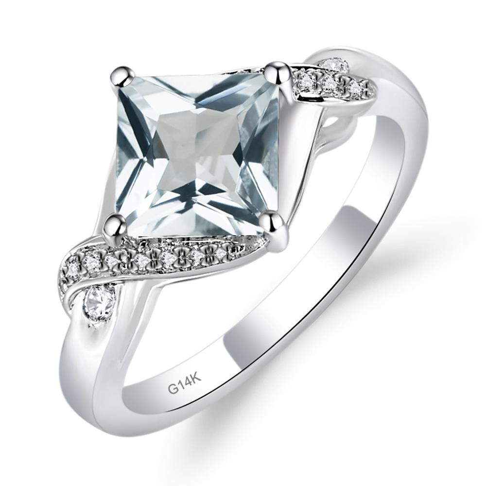 Aquamarine Kite Set Princess Cut Ring - LUO Jewelry #metal_14k white gold