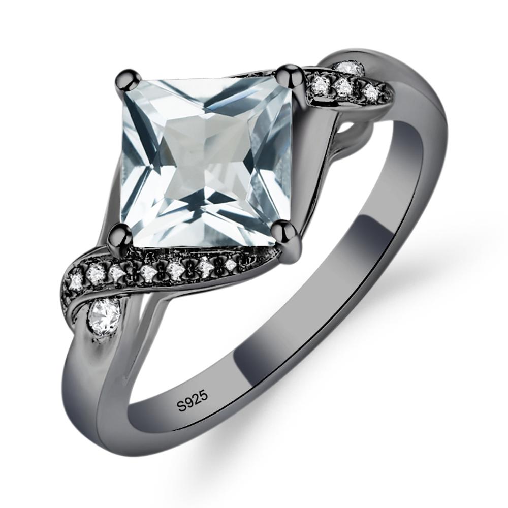 Aquamarine Kite Set Princess Cut Ring - LUO Jewelry #metal_black finish sterling silver