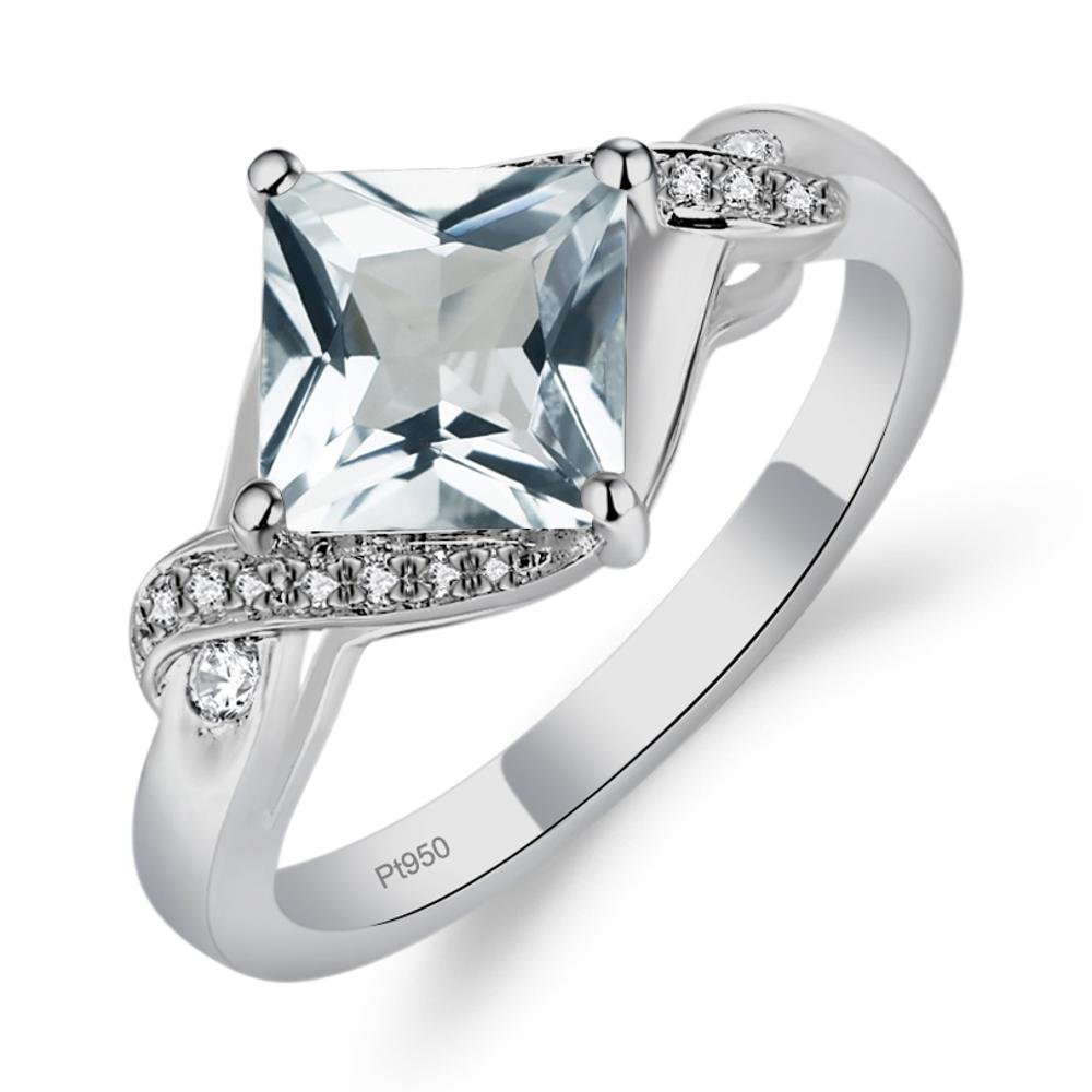 Aquamarine Kite Set Princess Cut Ring - LUO Jewelry #metal_platinum