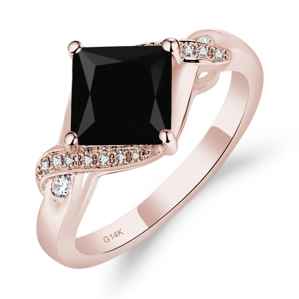 Black Stone Kite Set Princess Cut Ring - LUO Jewelry #metal_14k rose gold