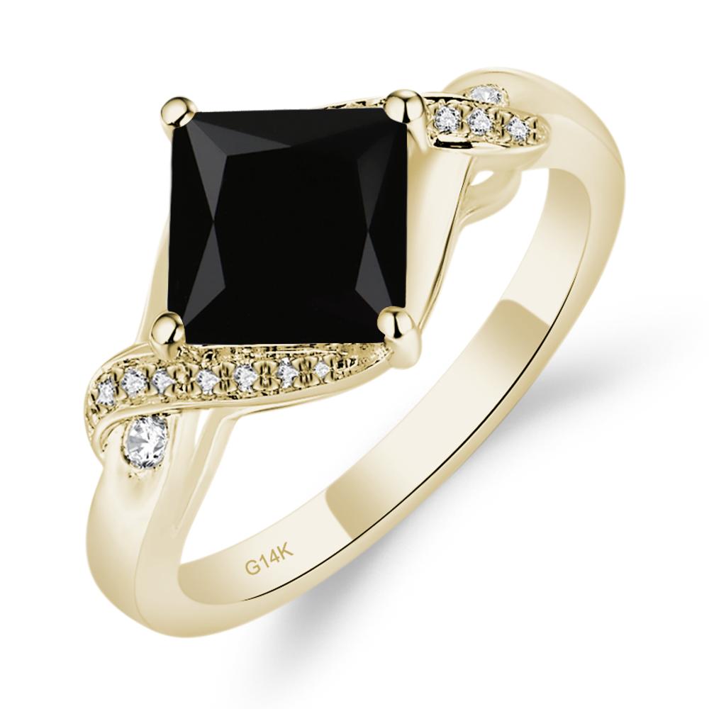 Black Stone Kite Set Princess Cut Ring - LUO Jewelry #metal_14k yellow gold
