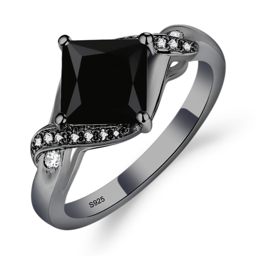 Black Stone Kite Set Princess Cut Ring - LUO Jewelry #metal_black finish sterling silver