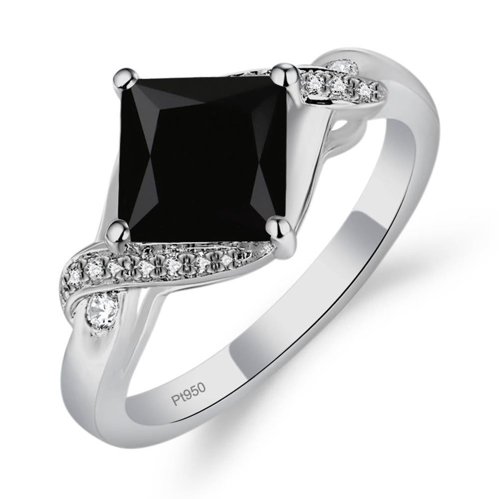 Black Stone Kite Set Princess Cut Ring - LUO Jewelry #metal_platinum
