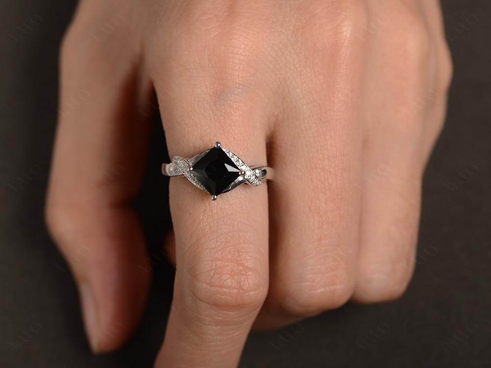 Black Stone Kite Set Princess Cut Ring - LUO Jewelry