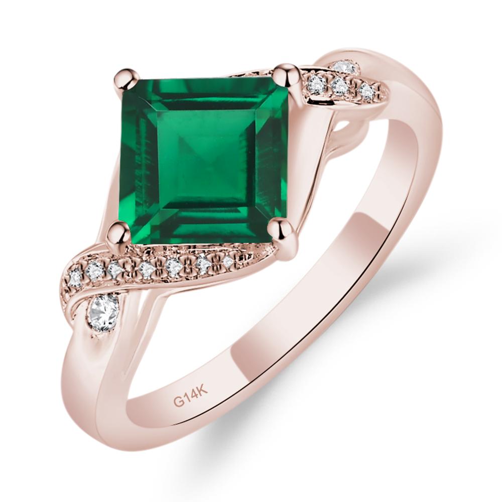 Emerald Kite Set Square Cut Ring - LUO Jewelry #metal_14k rose gold