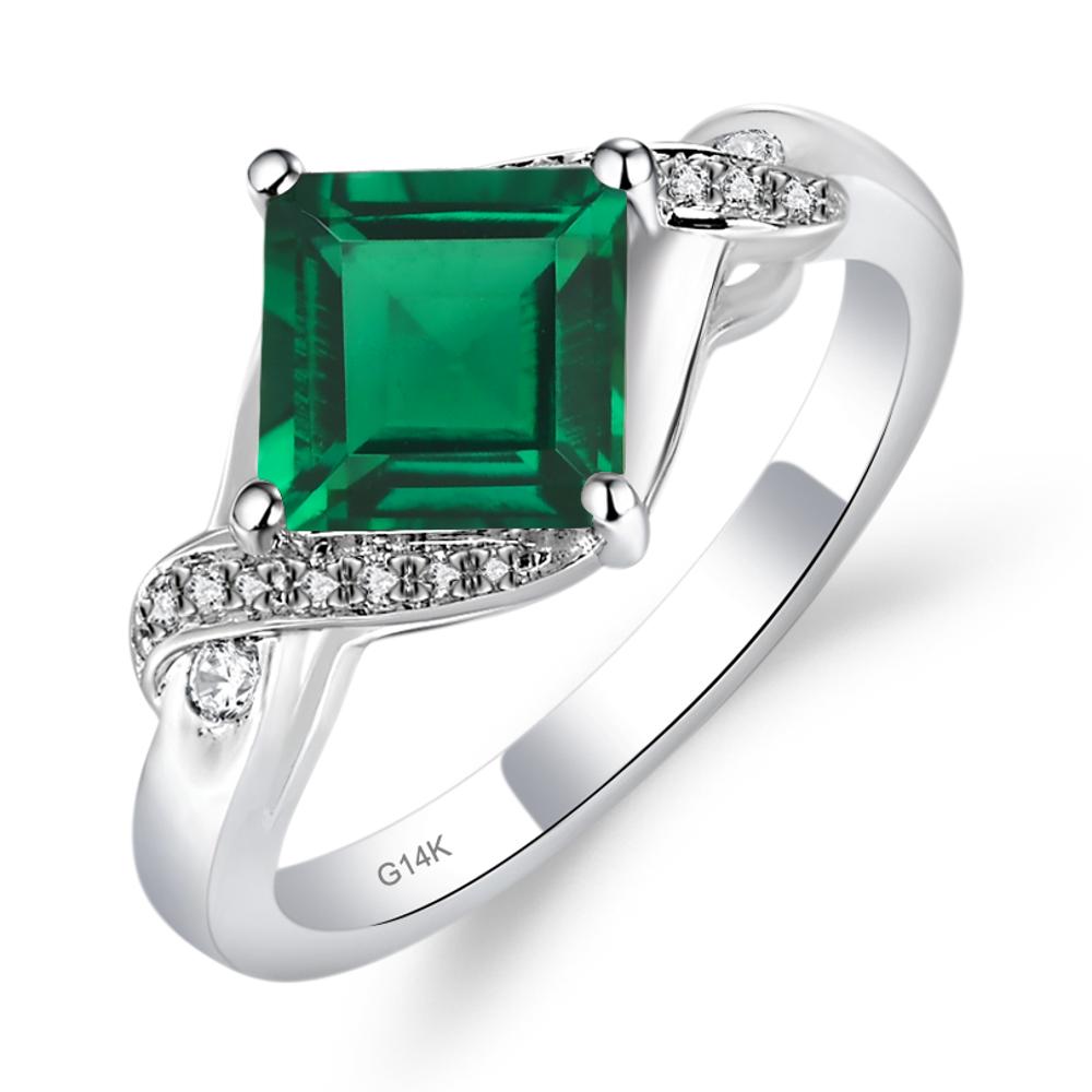 Emerald Kite Set Square Cut Ring - LUO Jewelry #metal_14k white gold
