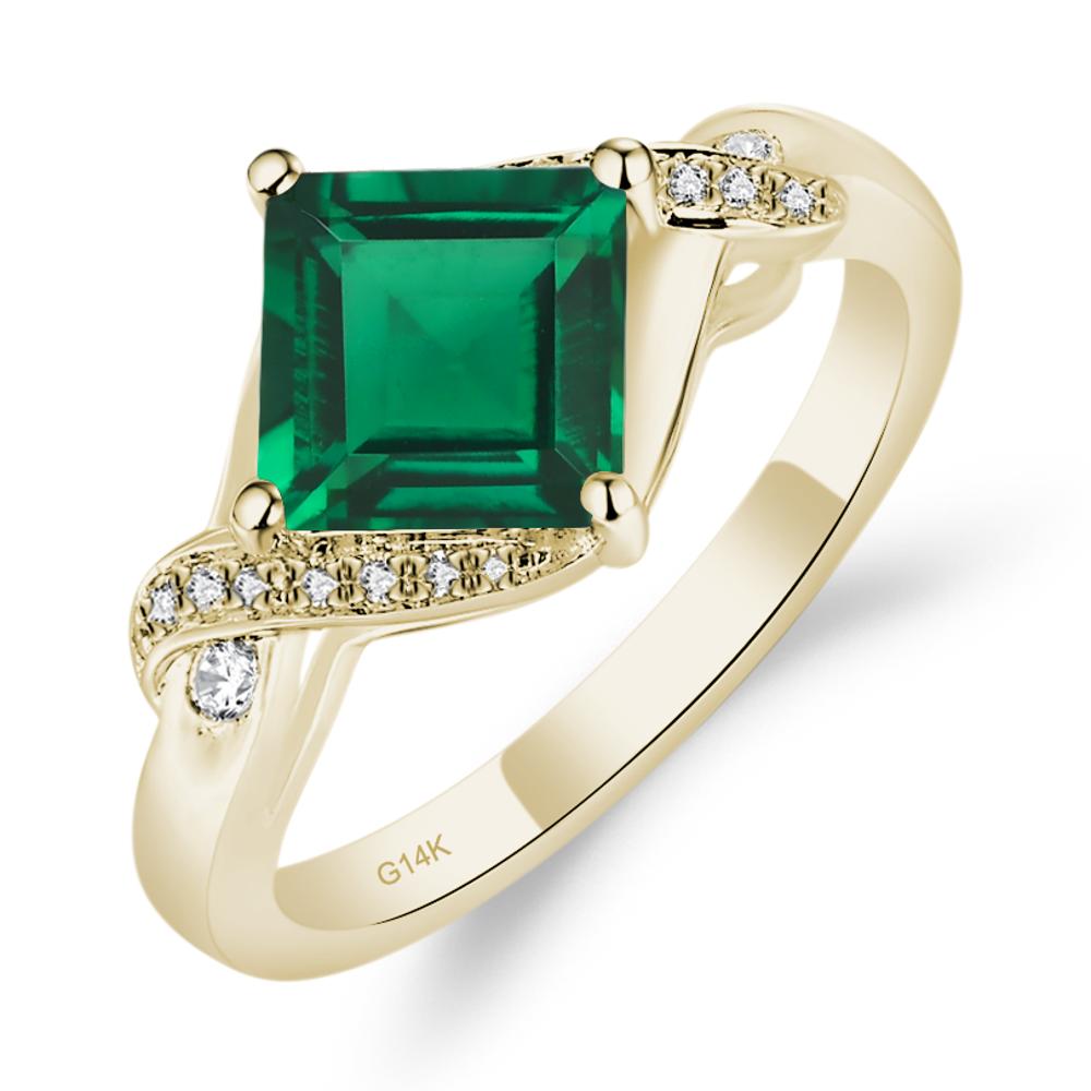 Emerald Kite Set Square Cut Ring - LUO Jewelry #metal_14k yellow gold