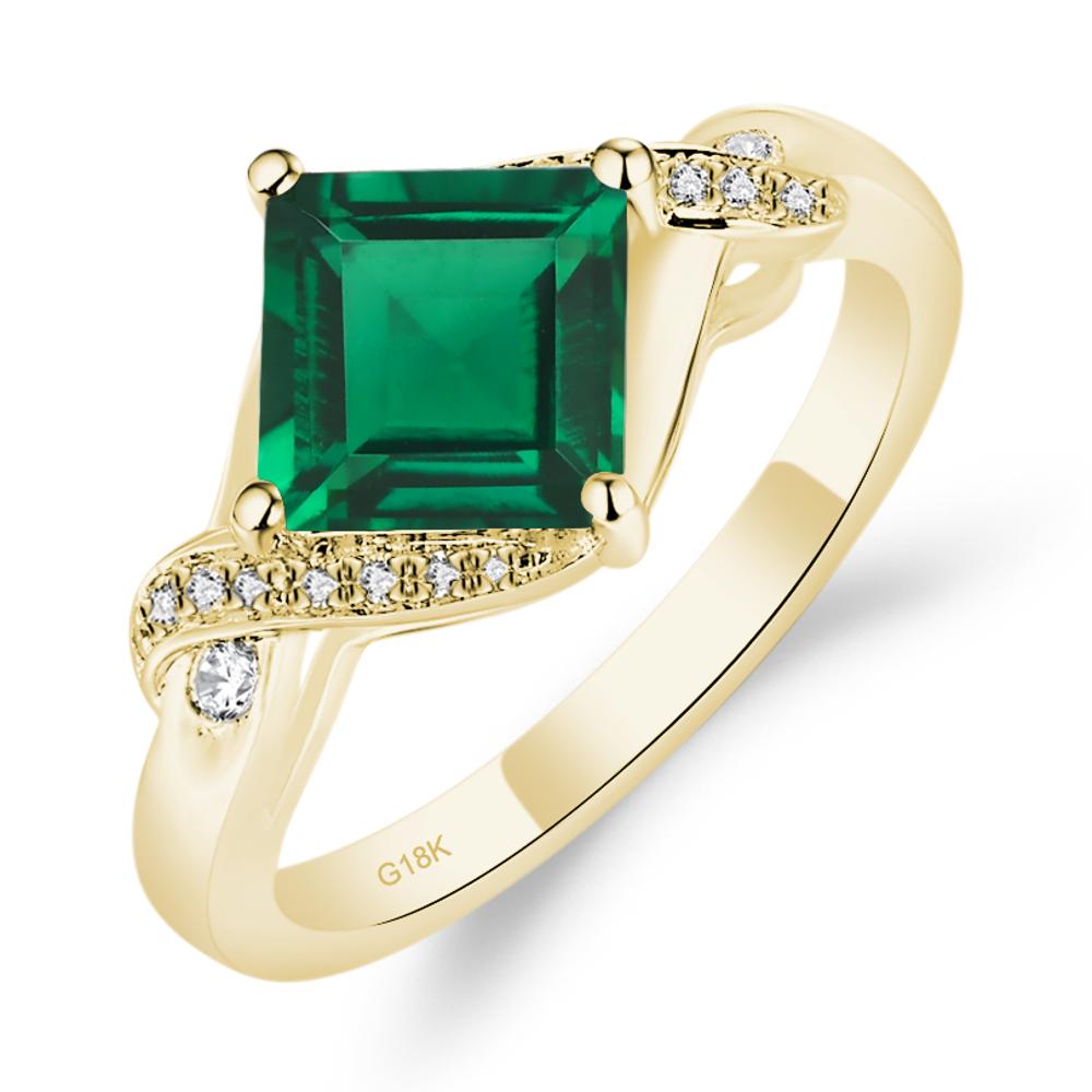 Emerald Kite Set Square Cut Ring - LUO Jewelry #metal_18k yellow gold