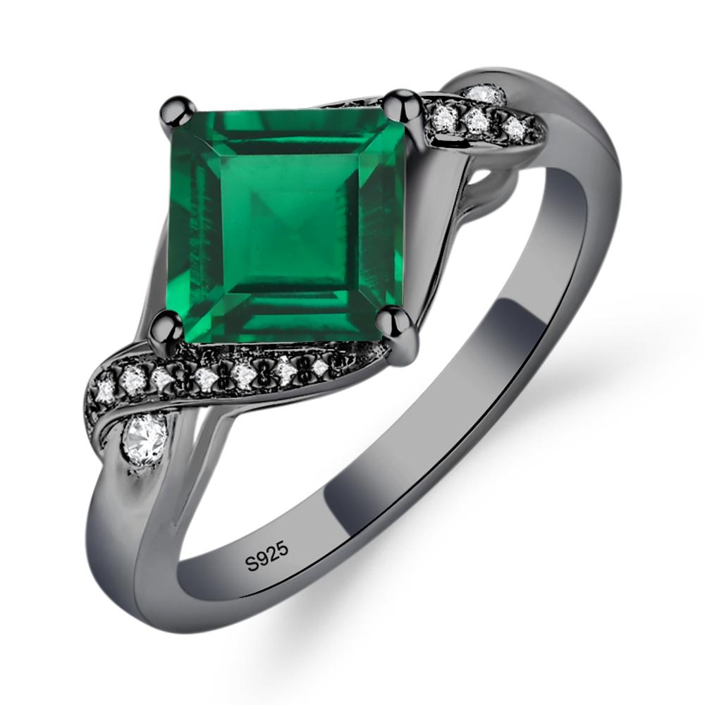 Emerald Kite Set Square Cut Ring - LUO Jewelry #metal_black finish sterling silver