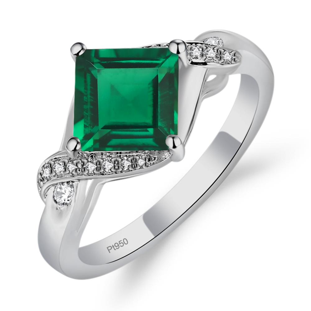 Emerald Kite Set Square Cut Ring - LUO Jewelry #metal_platinum