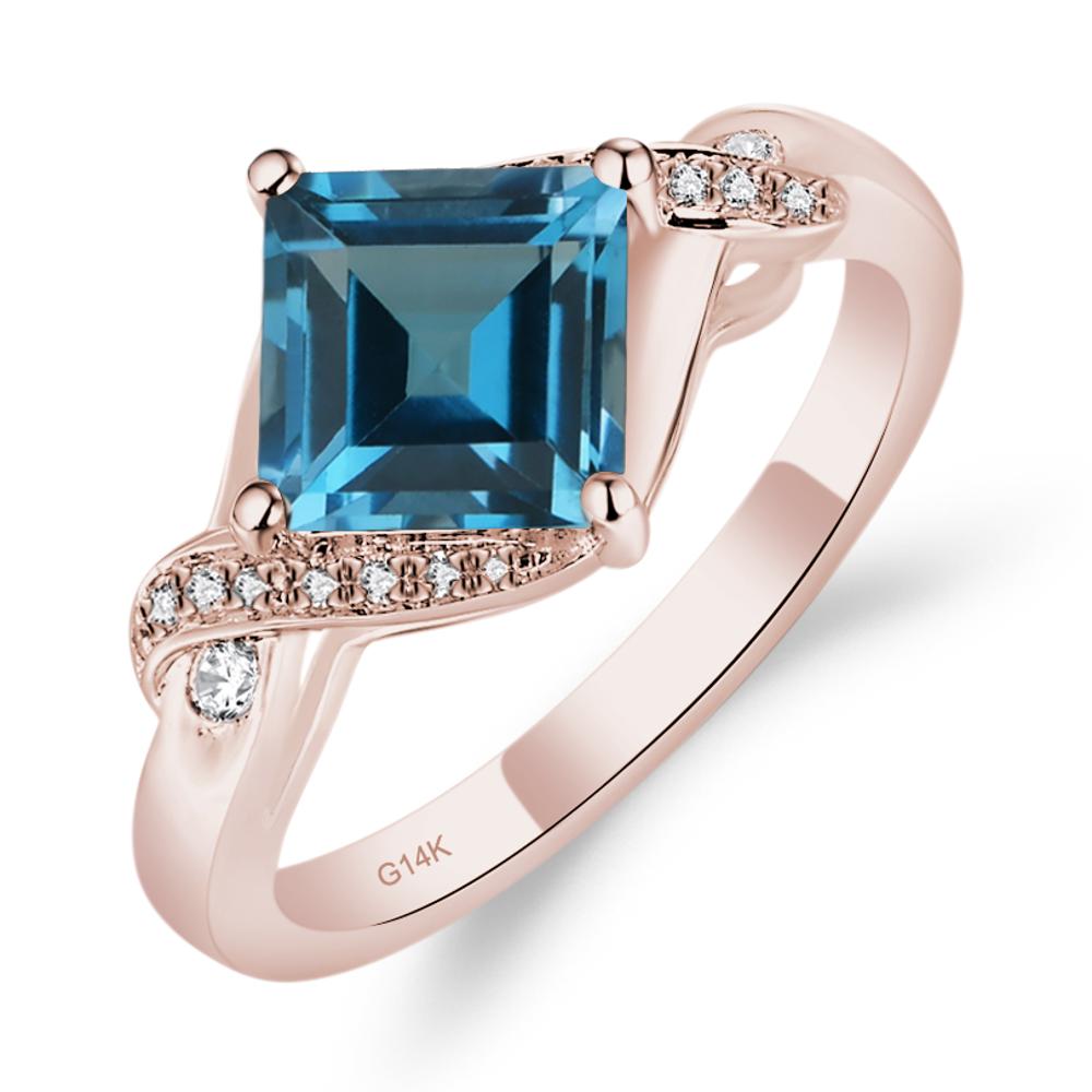 London Blue Topaz Kite Set Square Cut Ring - LUO Jewelry #metal_14k rose gold