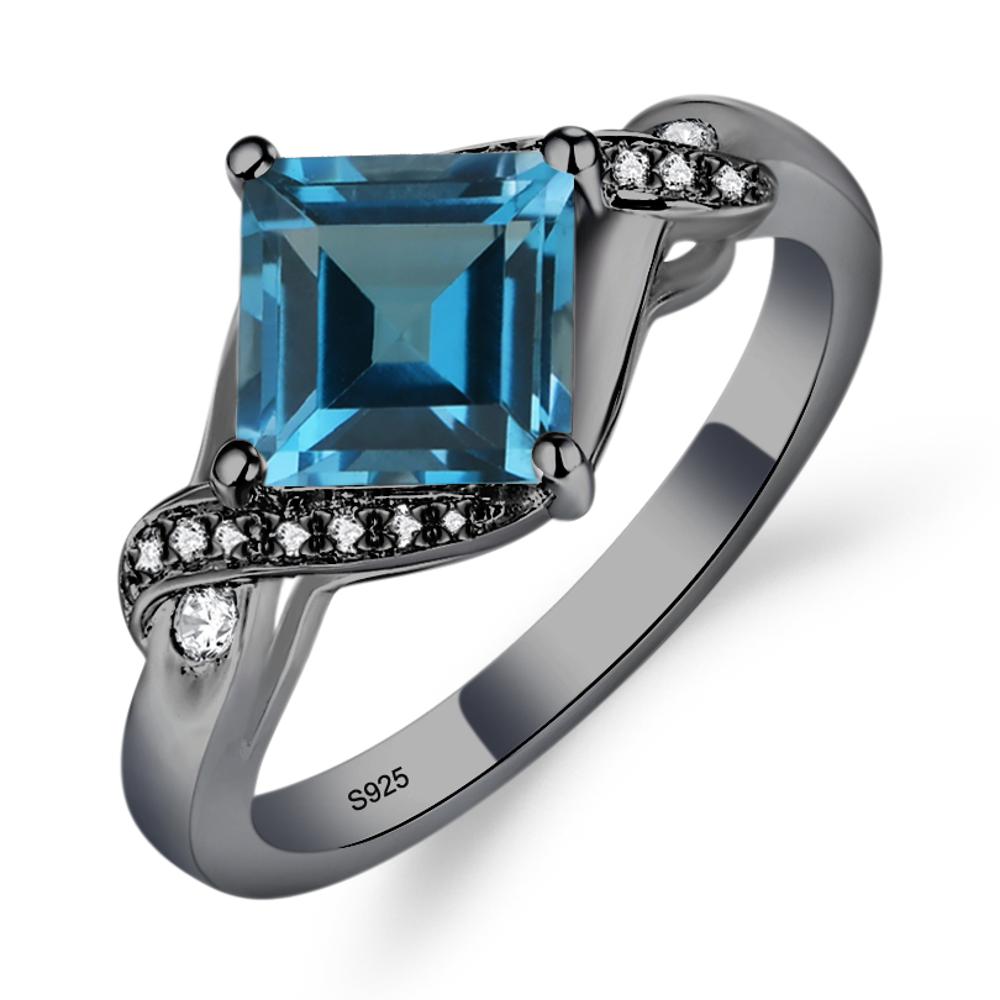 London Blue Topaz Kite Set Square Cut Ring - LUO Jewelry #metal_black finish sterling silver