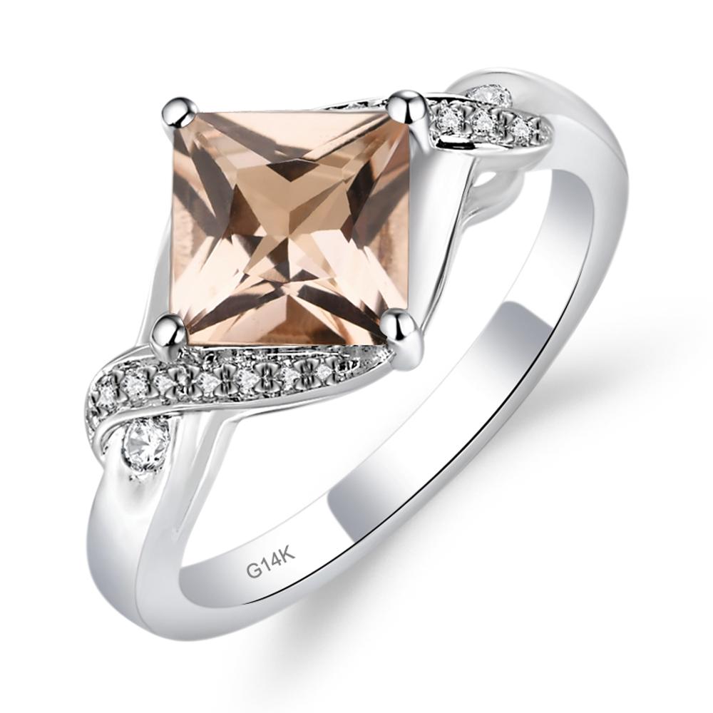 Morganite Kite Set Princess Cut Ring - LUO Jewelry #metal_14k white gold