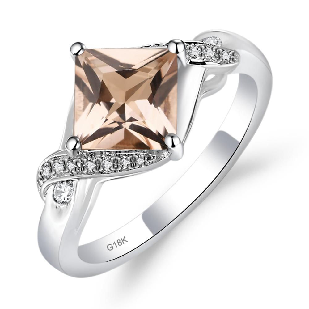 Morganite Kite Set Princess Cut Ring - LUO Jewelry #metal_18k white gold