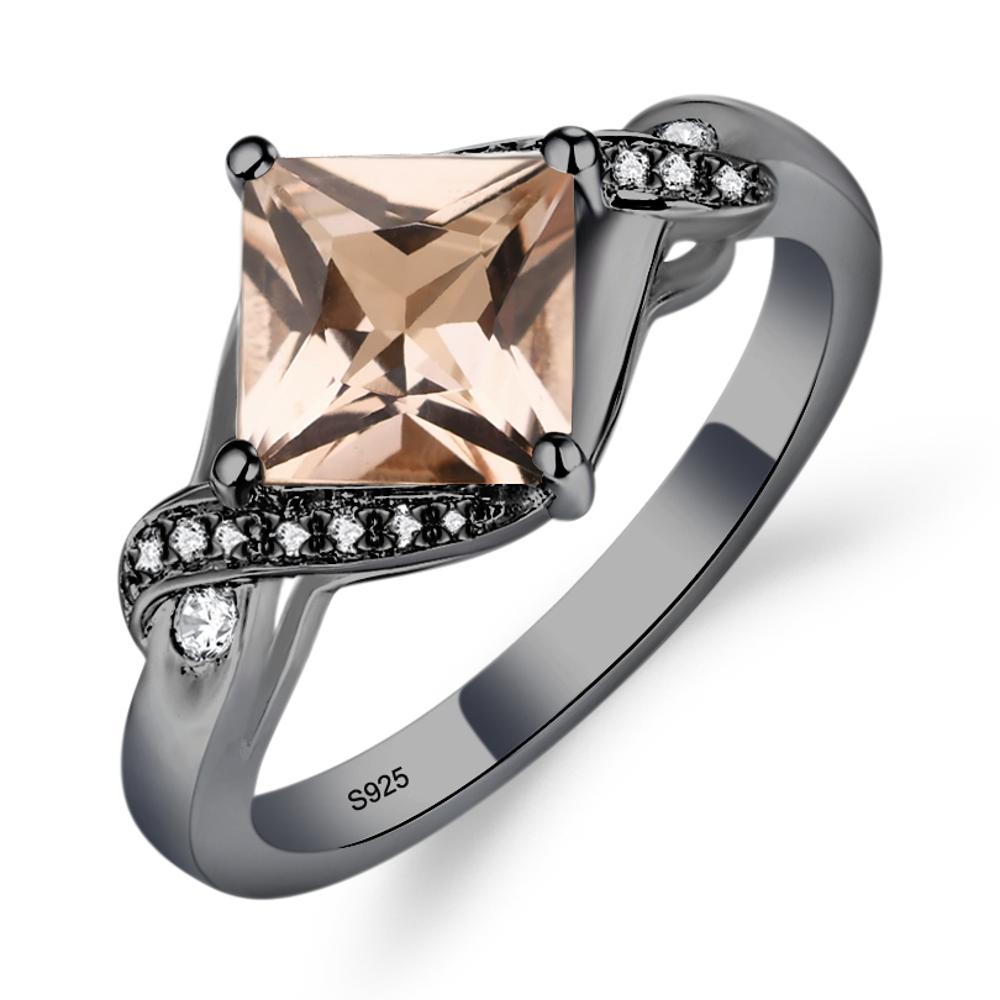Morganite Kite Set Princess Cut Ring - LUO Jewelry #metal_black finish sterling silver