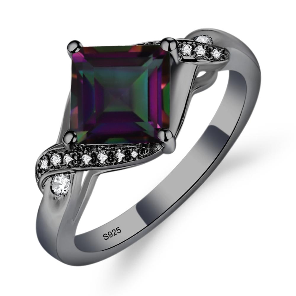Mystic Topaz Kite Set Princess Cut Ring - LUO Jewelry #metal_black finish sterling silver