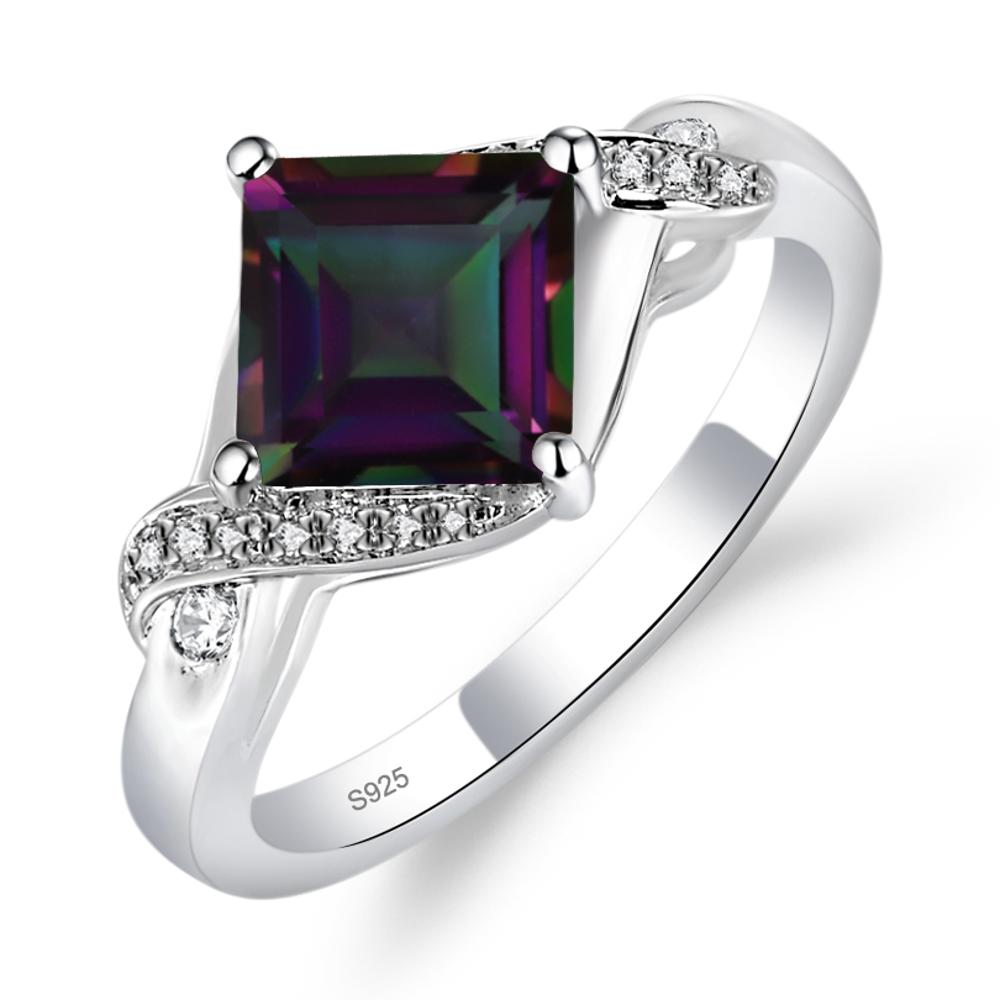 Mystic Topaz Kite Set Princess Cut Ring - LUO Jewelry #metal_sterling silver
