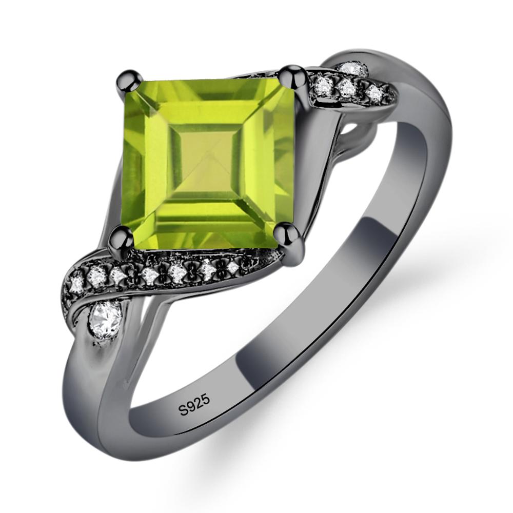 Peridot Kite Set Square Cut Ring - LUO Jewelry #metal_black finish sterling silver