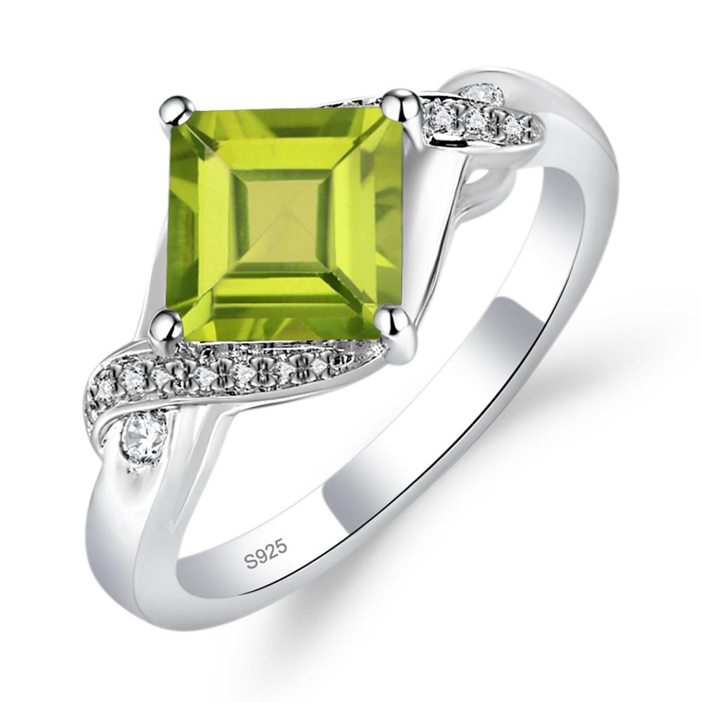 Peridot Kite Set Square Cut Ring - LUO Jewelry #metal_sterling silver