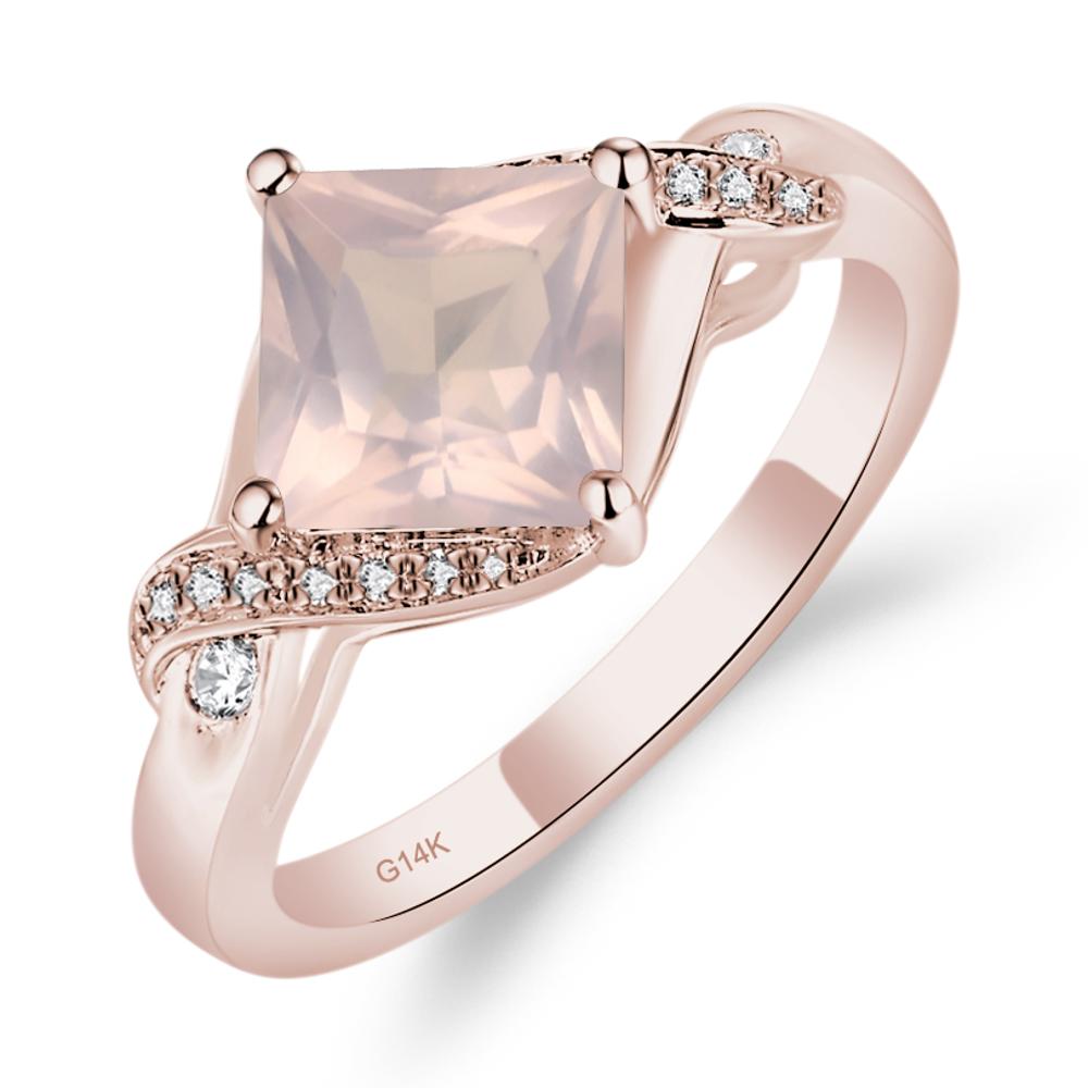 Rose Quartz Kite Set Princess Cut Ring - LUO Jewelry #metal_14k rose gold