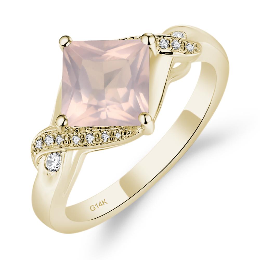 Rose Quartz Kite Set Princess Cut Ring - LUO Jewelry #metal_14k yellow gold