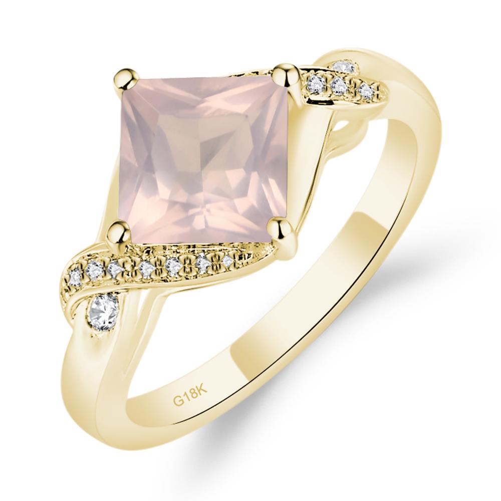 Rose Quartz Kite Set Princess Cut Ring - LUO Jewelry #metal_18k yellow gold