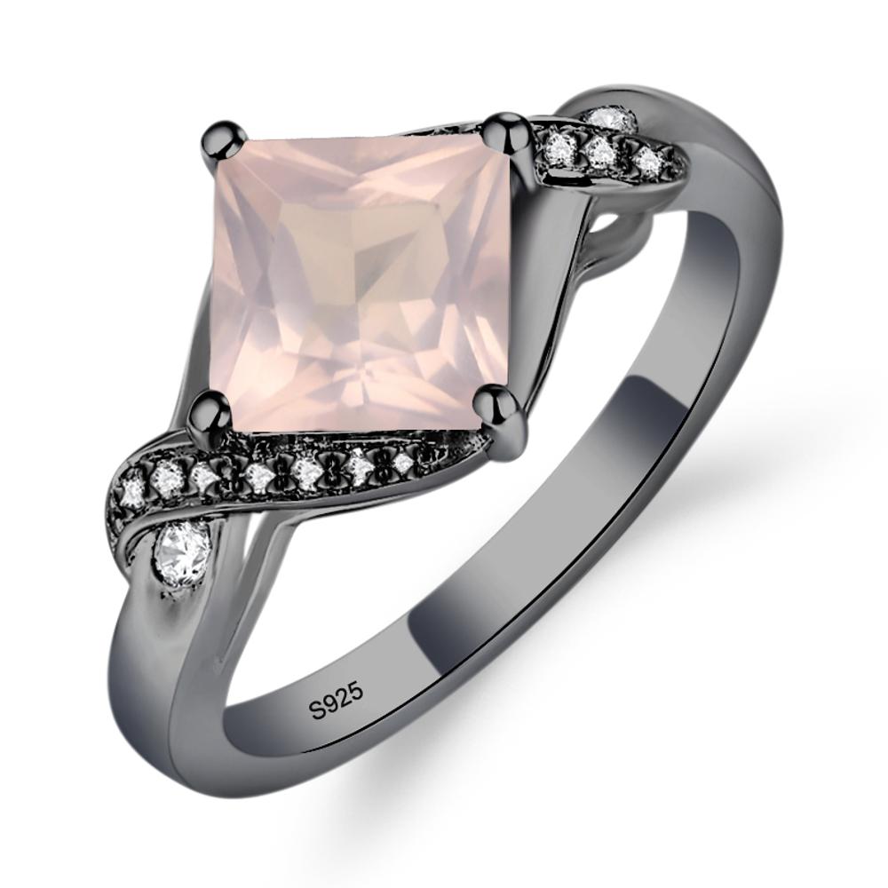 Rose Quartz Kite Set Princess Cut Ring - LUO Jewelry #metal_black finish sterling silver