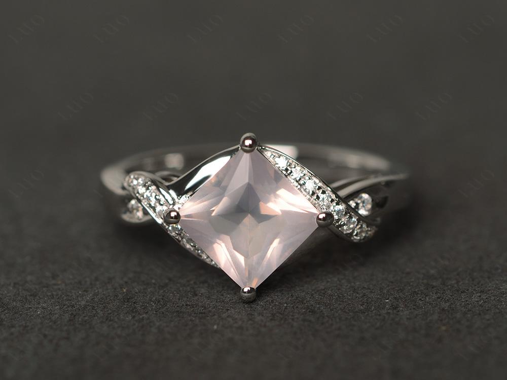 Rose Quartz Kite Set Princess Cut Ring - LUO Jewelry
