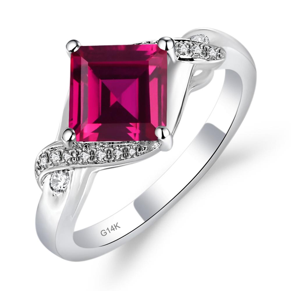 Lab Created Ruby Kite Set Square Cut Ring - LUO Jewelry #metal_14k white gold