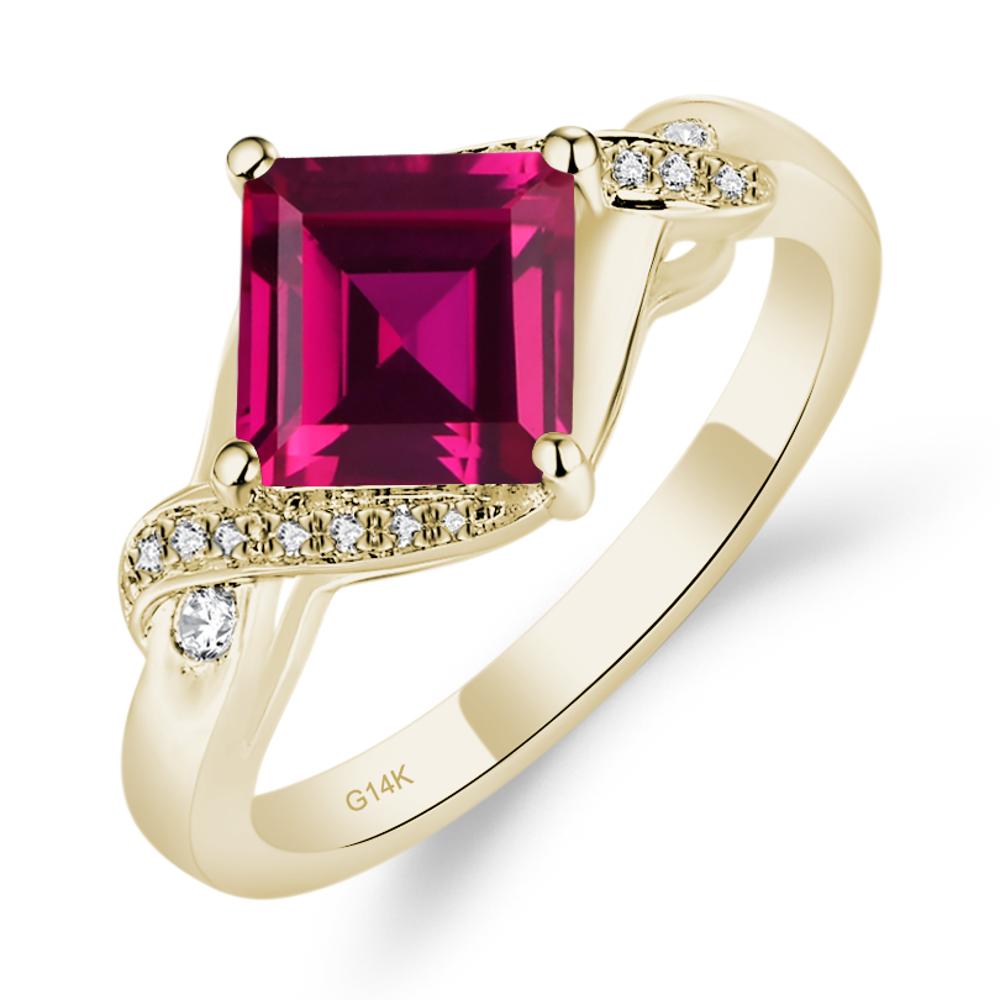 Lab Created Ruby Kite Set Square Cut Ring - LUO Jewelry #metal_14k yellow gold