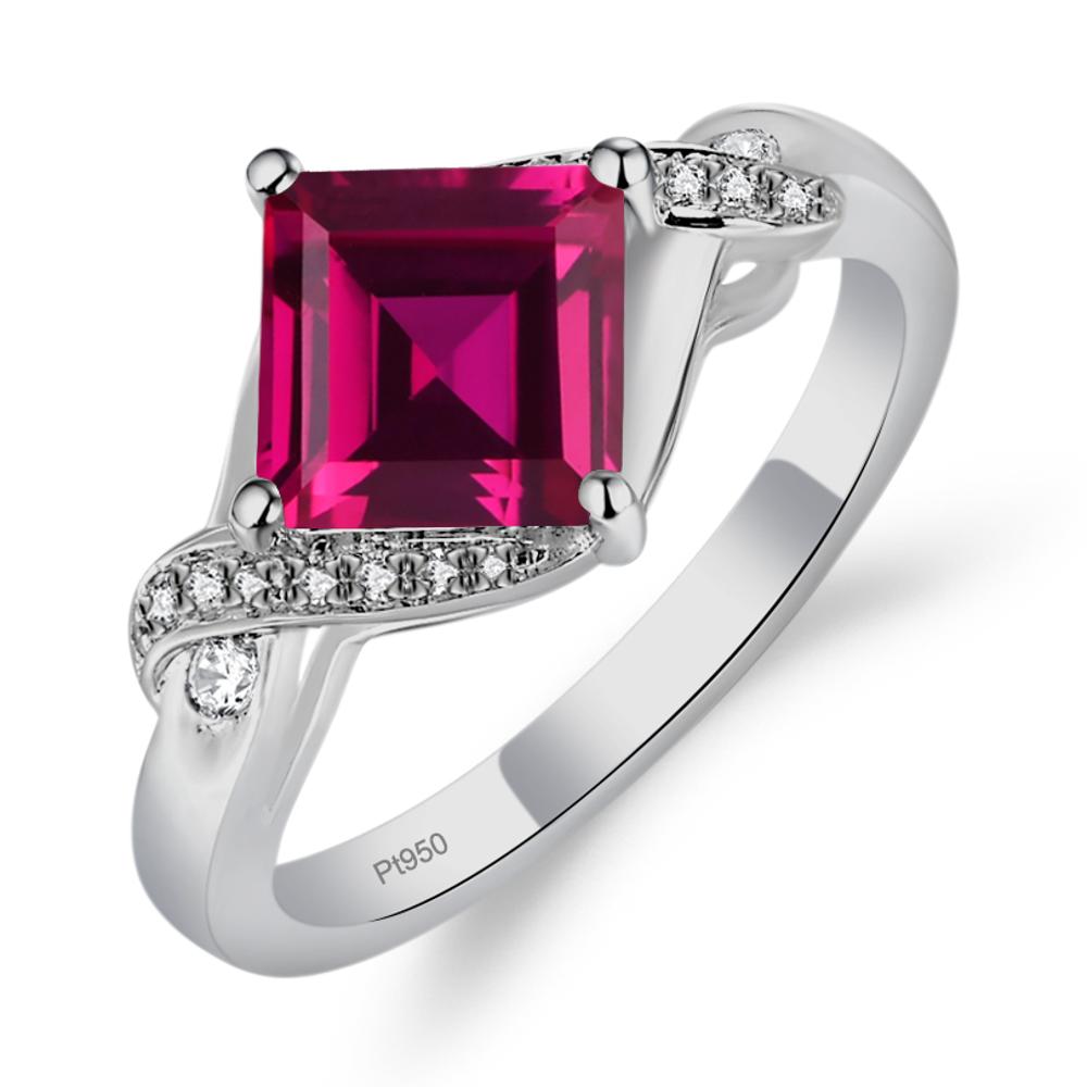 Lab Created Ruby Kite Set Square Cut Ring - LUO Jewelry #metal_platinum