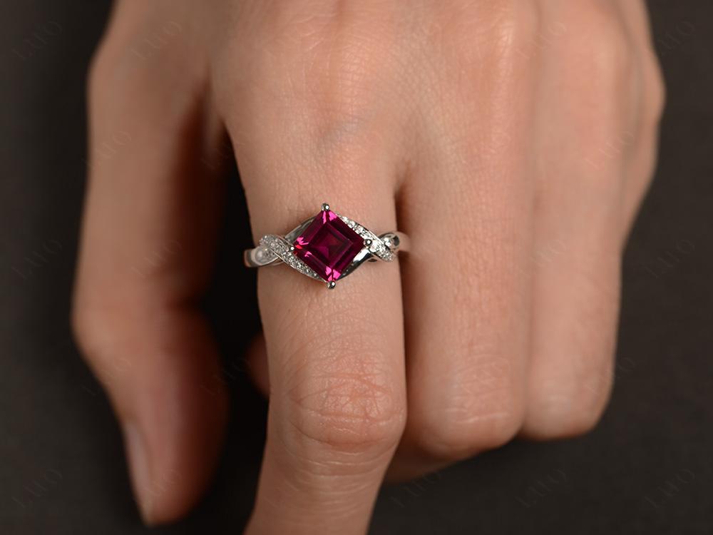 Lab Created Ruby Kite Set Square Cut Ring - LUO Jewelry