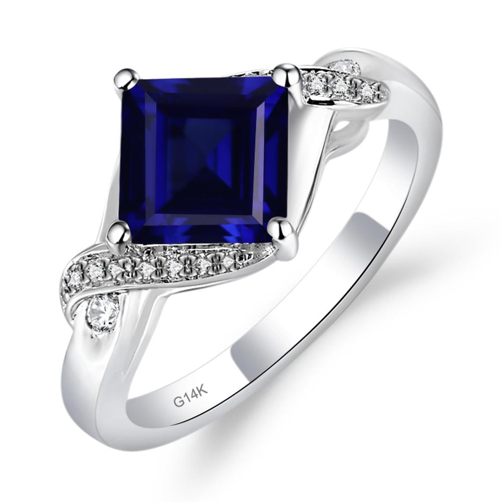 Sapphire Kite Set Square Cut Ring - LUO Jewelry #metal_14k white gold