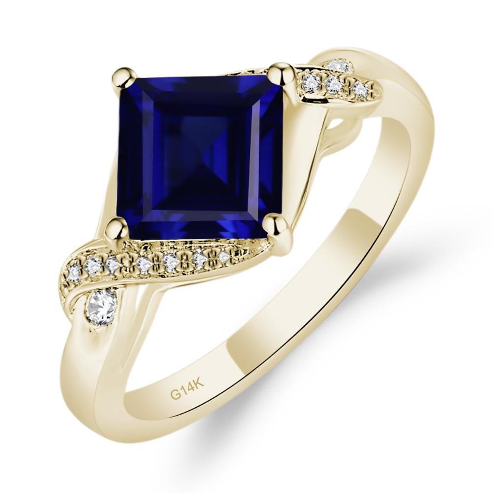 Sapphire Kite Set Square Cut Ring - LUO Jewelry #metal_14k yellow gold