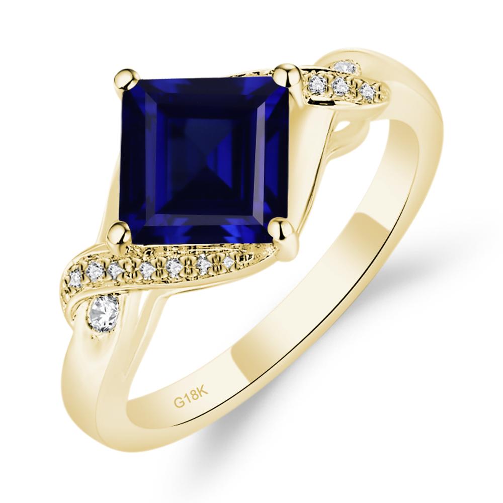 Sapphire Kite Set Square Cut Ring - LUO Jewelry #metal_18k yellow gold