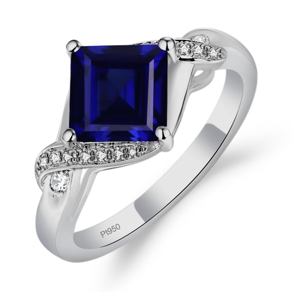 Sapphire Kite Set Square Cut Ring - LUO Jewelry #metal_platinum