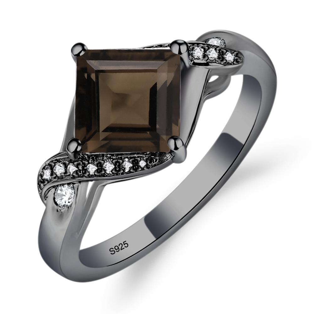 Smoky Quartz Kite Set Square Cut Ring - LUO Jewelry #metal_black finish sterling silver