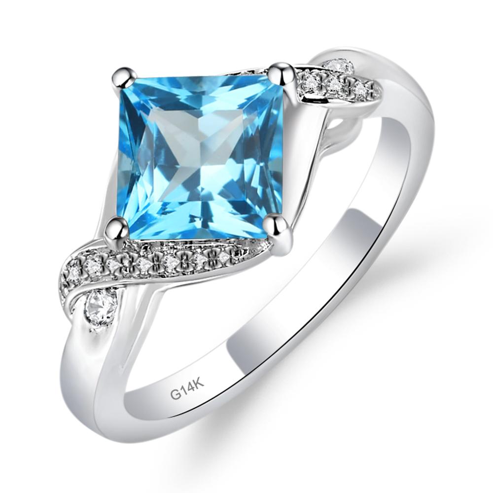 Swiss Blue Topaz Kite Set Princess Cut Ring - LUO Jewelry #metal_14k white gold