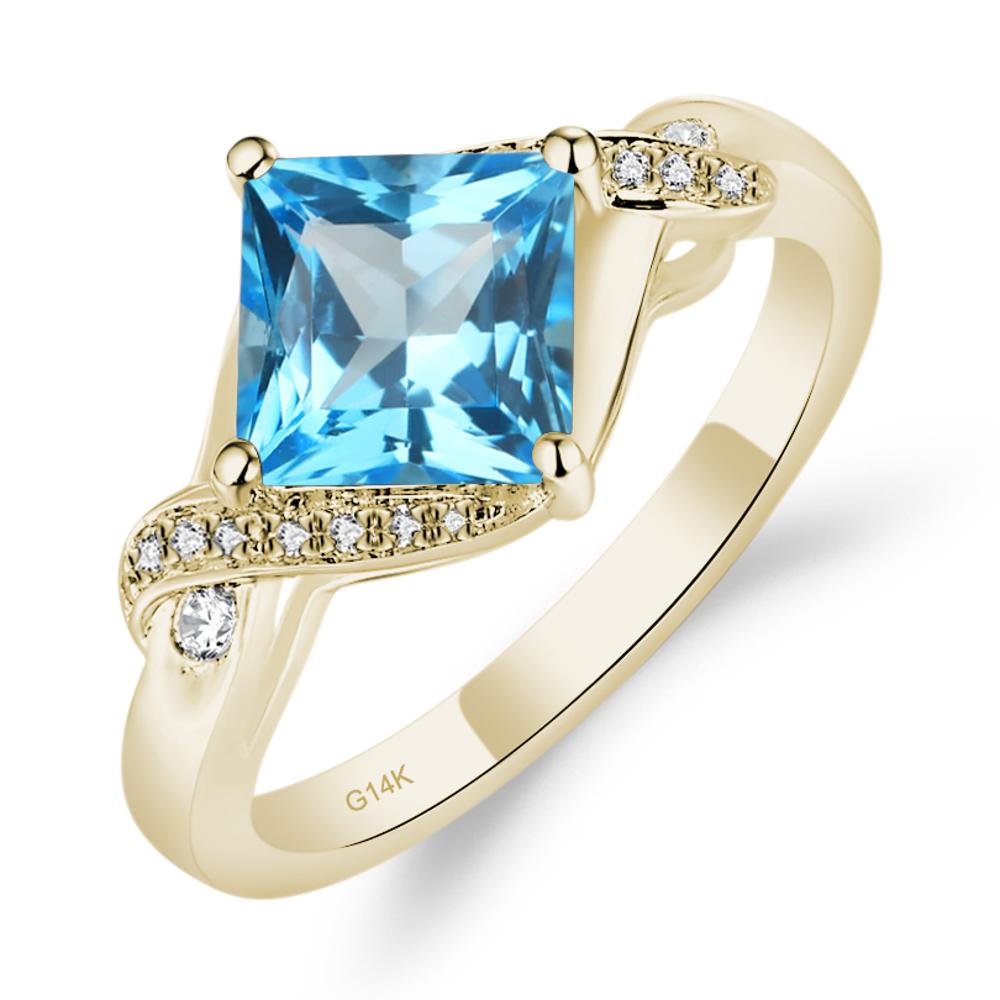 Swiss Blue Topaz Kite Set Princess Cut Ring - LUO Jewelry #metal_14k yellow gold