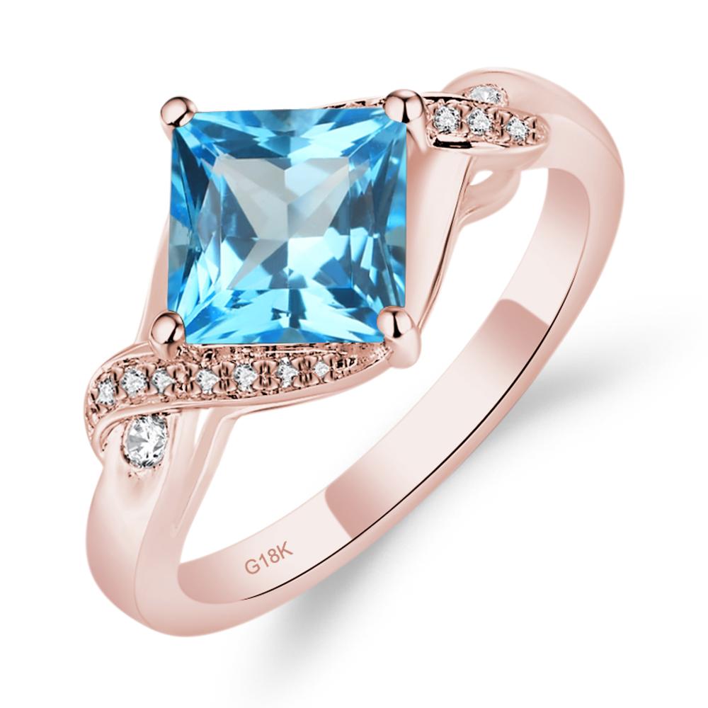 Swiss Blue Topaz Kite Set Princess Cut Ring - LUO Jewelry #metal_18k rose gold